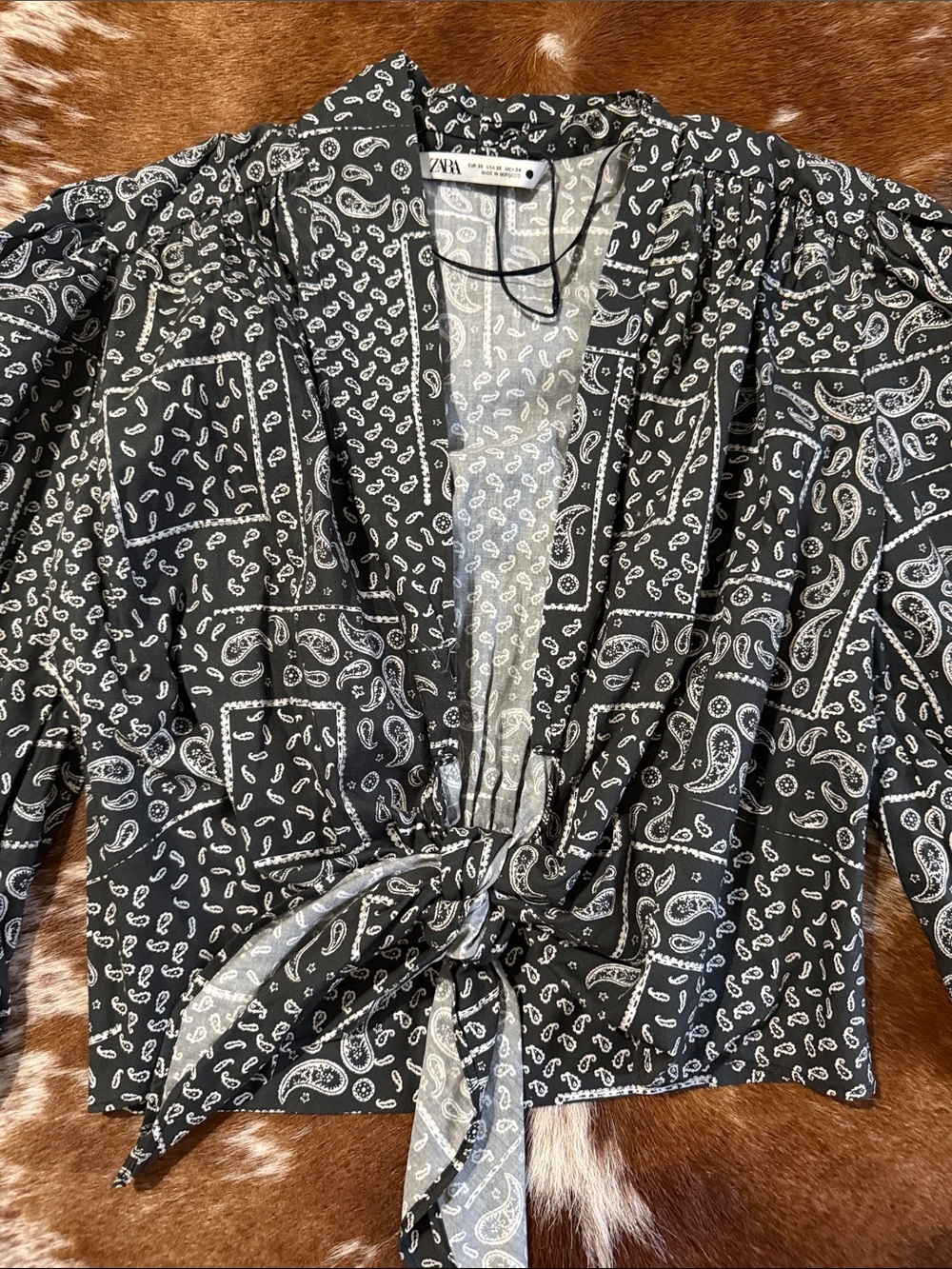 Zara Black Paisley Tie-Front Blouse